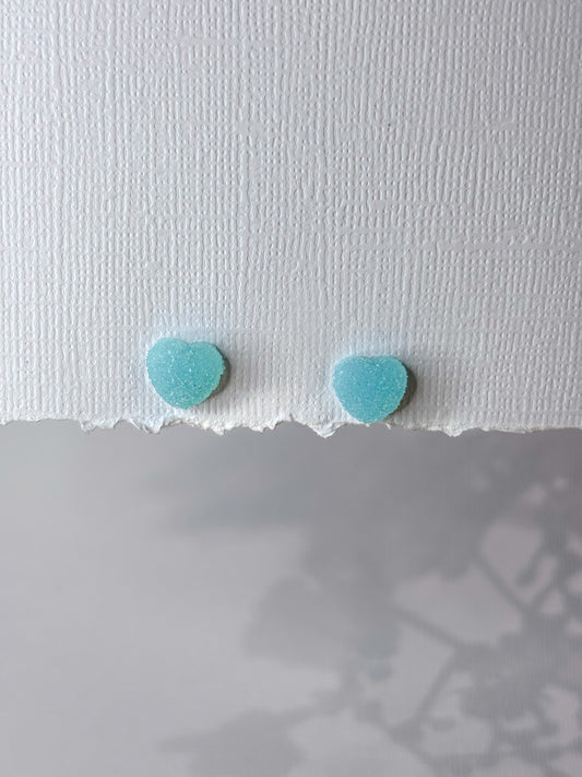 Blue gummy heart studs