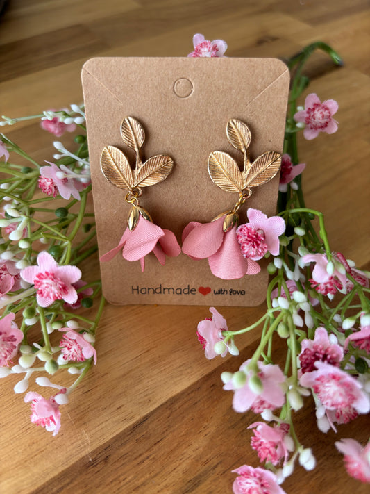 NEW! Gold leaf and pink tassel drop earring