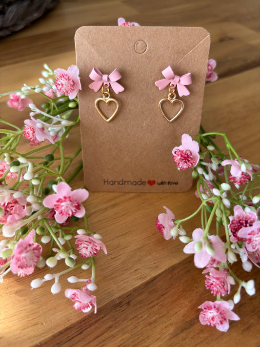 NEW! Pink bow heart drop earrings